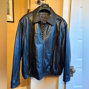 Andrew Marc Black Leather Bomber Jacket, vintage, large
